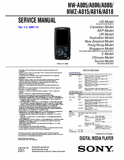Sony NW-A800/A810 Series NW-A800/A810 Series service manual